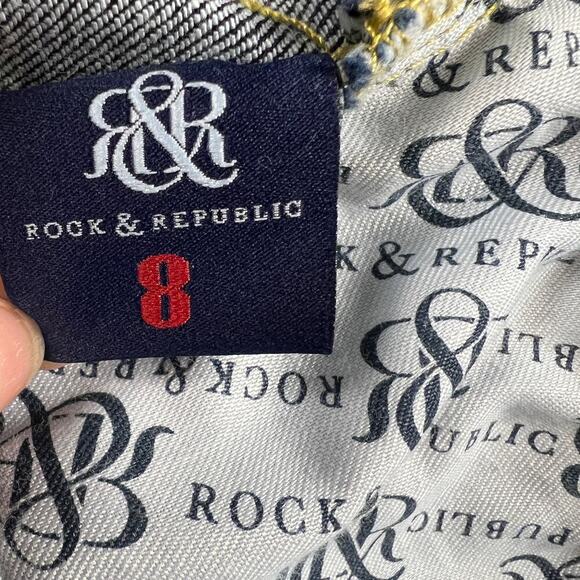 Rock & Republic Mid Rise Cut Off Denim Jeans Shorts Dark Wash 3” Inseam Size 8 - Picture 5 of 7